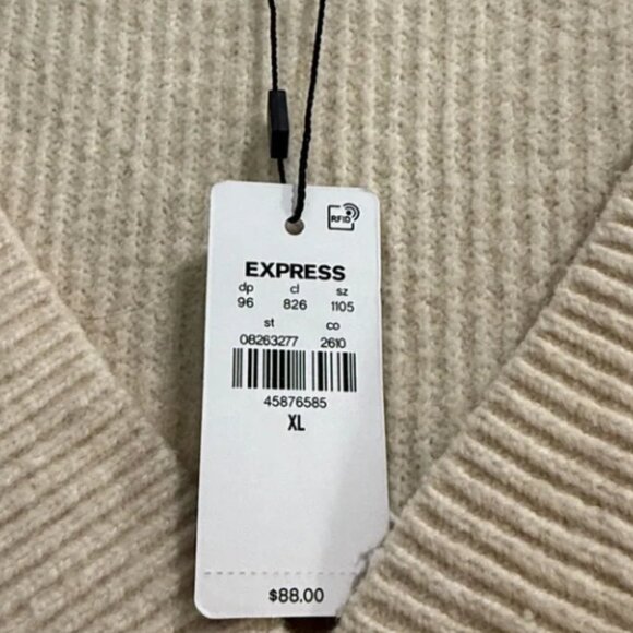 NWT Express V-Neck Long Sleeves Relaxed Fit Camel Natural Women's Sweater XL - Picture 2 of 5